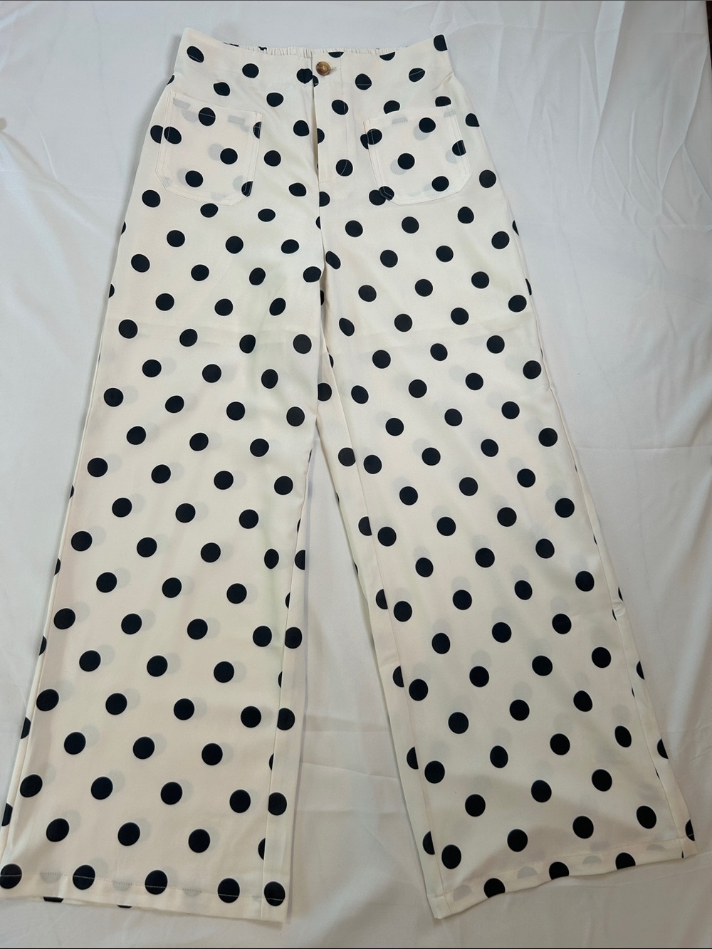Polka Dot Wide Leg Pants - Black on White